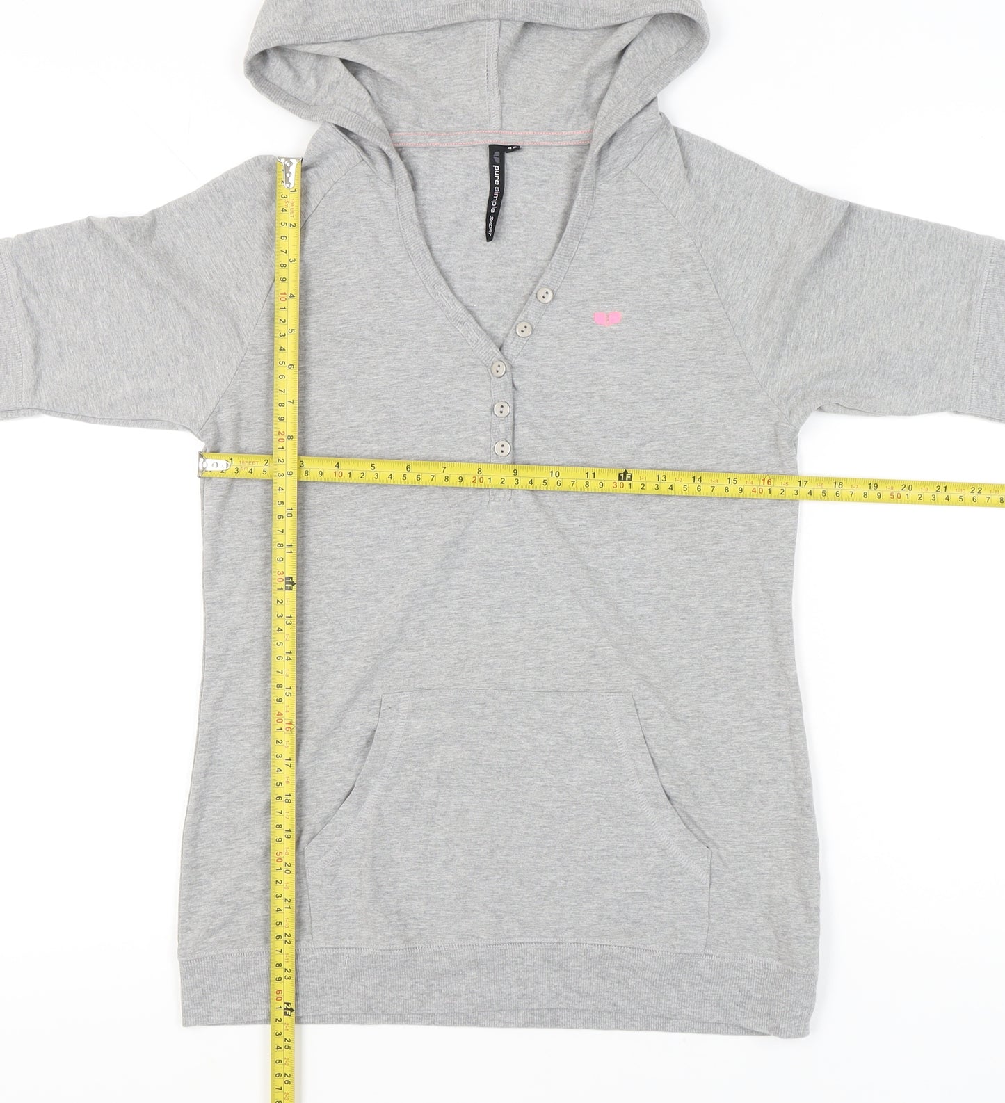 Pure Simple Sport Womens Grey Size 12 Hooded V-Neck T-Shirt