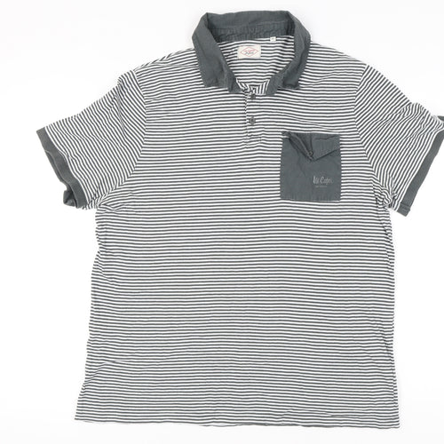Lee Cooper Men’s Grey Striped Cotton Polo Shirt UK 3XL Casual
