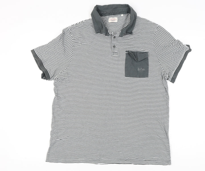 Lee Cooper Men’s Grey Striped Cotton Polo Shirt UK 3XL Casual