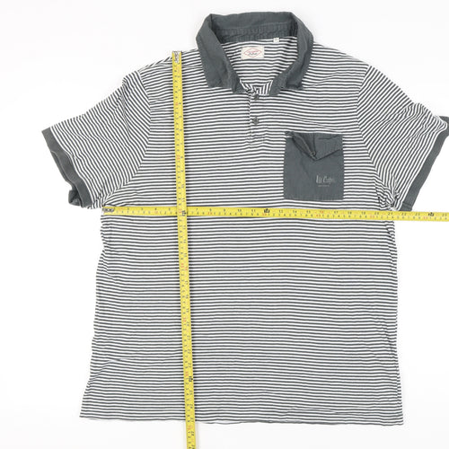 Lee Cooper Men’s Grey Striped Cotton Polo Shirt UK 3XL Casual
