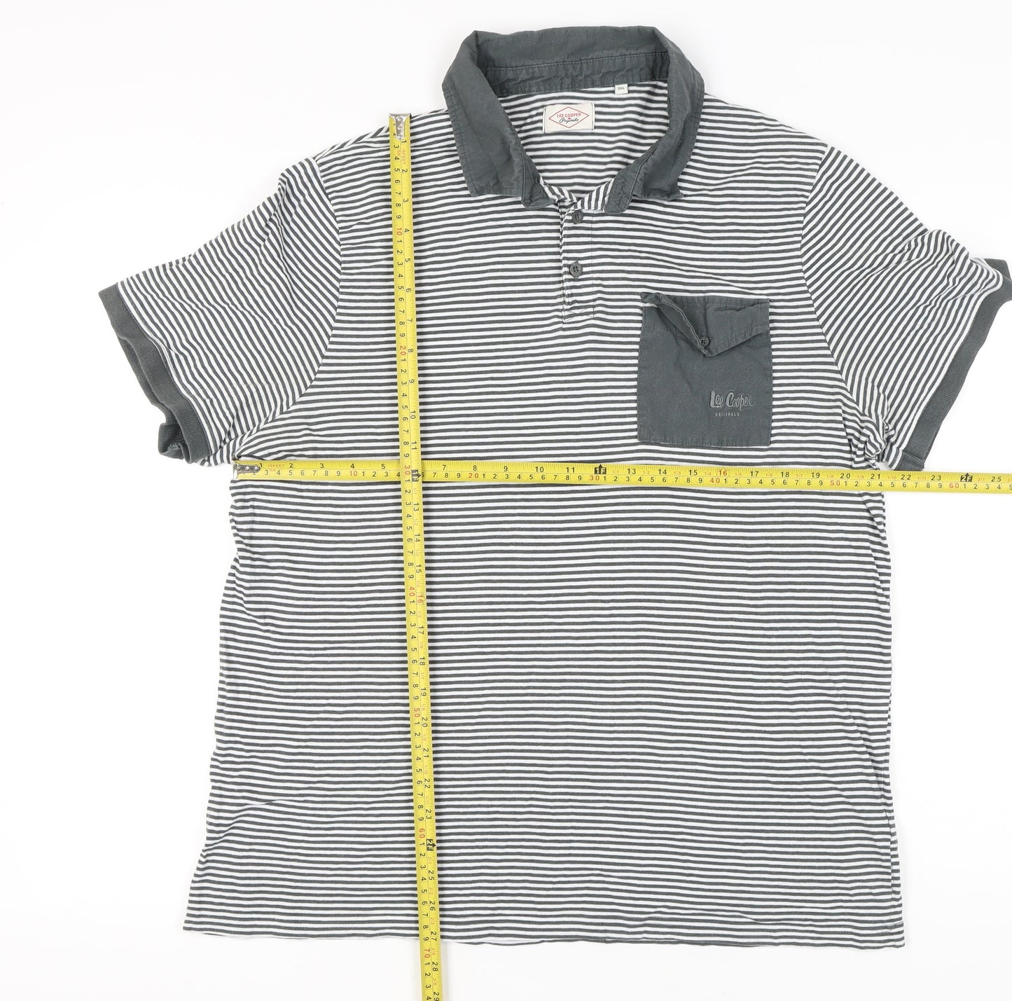 Lee Cooper Men’s Grey Striped Cotton Polo Shirt UK 3XL Casual