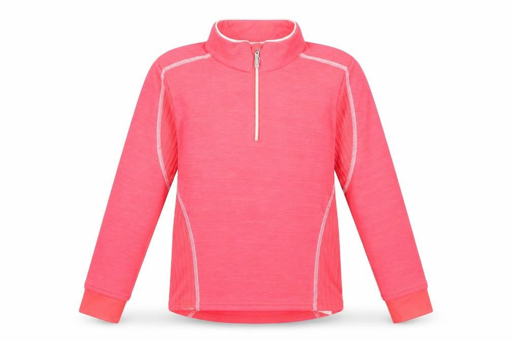 Front view of Decathlon girls’ pink 6 years 1/2 zip pullover sweatshirt lightweight wool blend