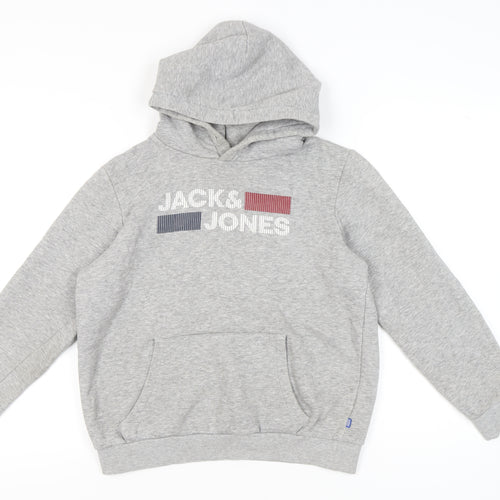 Jack & Jones Boys Grey 14Y Hoodie Pullover Logo Graphic Cotton Blend