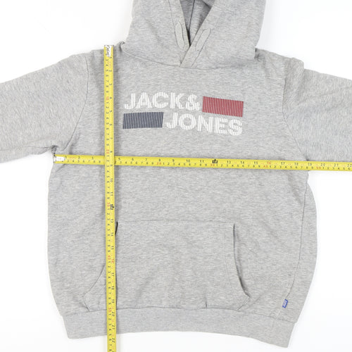 Jack & Jones Boys Grey 14Y Hoodie Pullover Logo Graphic Cotton Blend