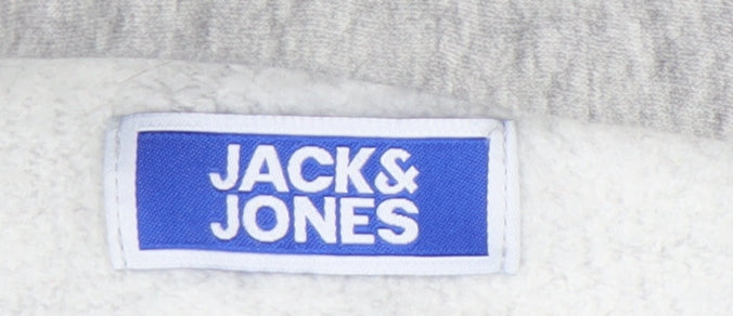 Jack & Jones Boys Grey 14Y Hoodie Pullover Logo Graphic Cotton Blend