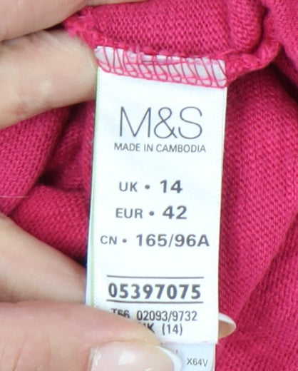Marks and Spencer Women’s Pink Cotton Crochet Tunic Blouse UK 14