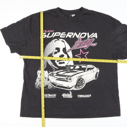 H&M Divided Womens Black Graphic Racing Car Print Cotton T-Shirt Size 12