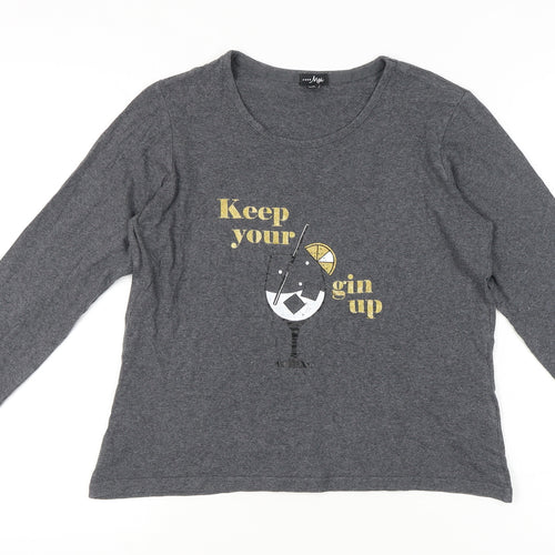 Pour Moi Womens Grey Size 10 Long Sleeve Funny Quote T-Shirt