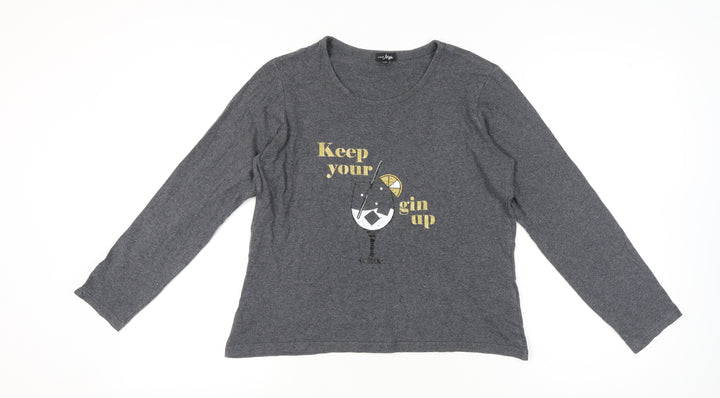 Pour Moi Womens Grey Size 10 Long Sleeve Funny Quote T-Shirt