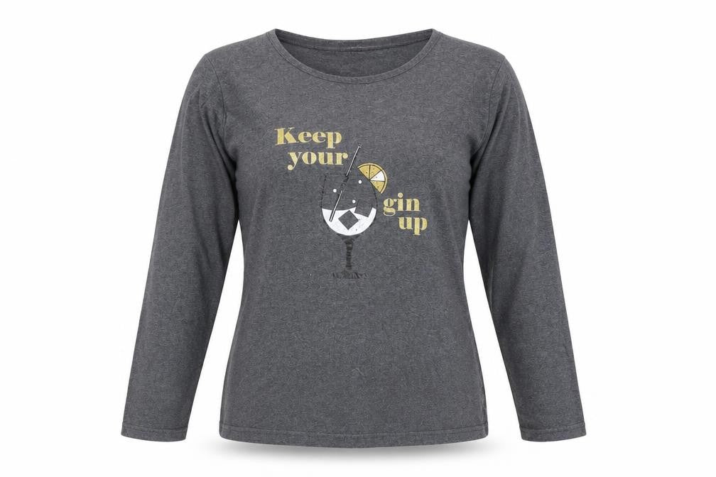 Pour Moi Womens Grey Size 10 Long Sleeve Funny Quote T-Shirt