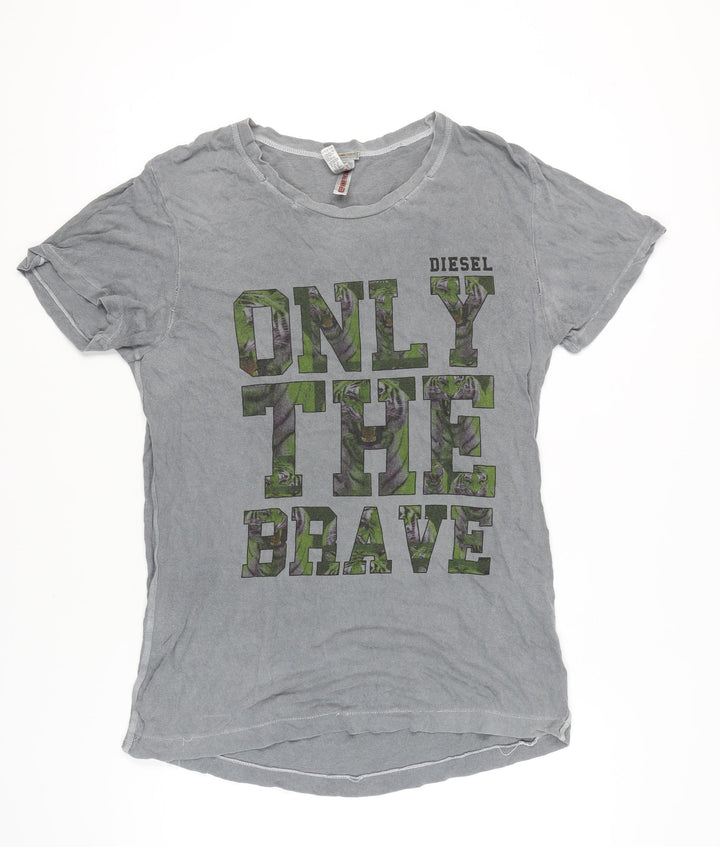 Diesel Men’s Grey L Graphic Print Cotton T-Shirt Crew Neck
