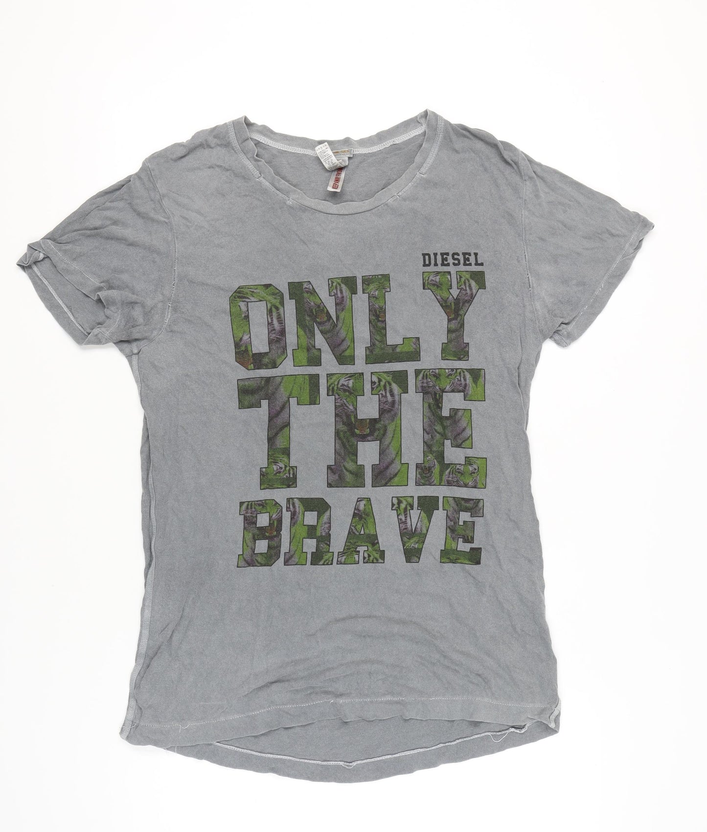 Diesel Men’s Grey L Graphic Print Cotton T-Shirt Crew Neck