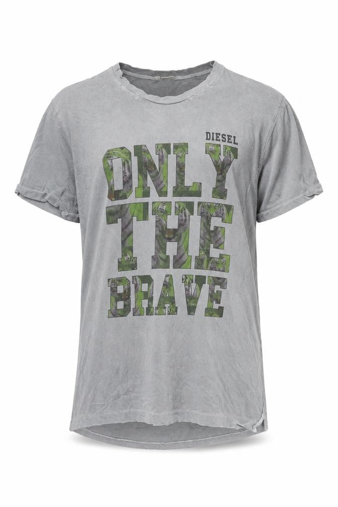 Diesel Men’s Grey L Graphic Print Cotton T-Shirt Crew Neck
