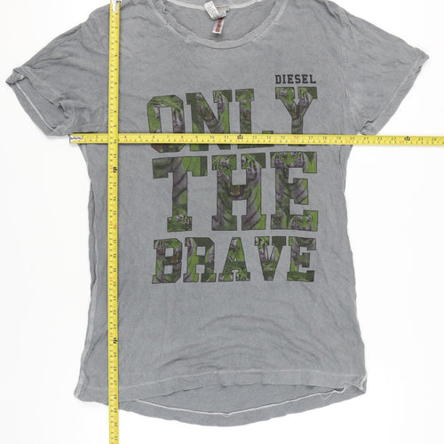Diesel Men’s Grey L Graphic Print Cotton T-Shirt Crew Neck