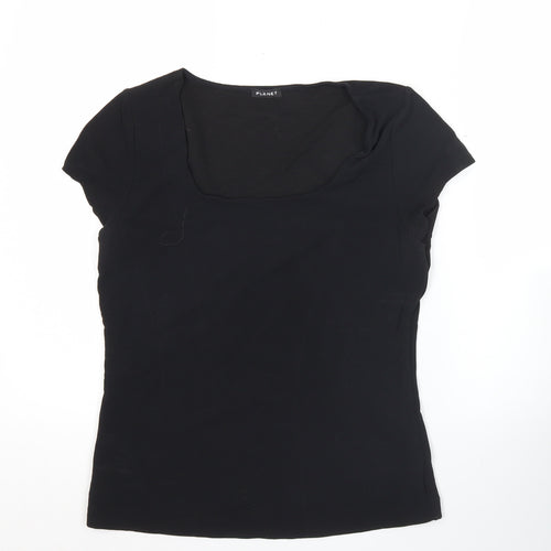 Planet Women’s Black Slim Fit Short Sleeve Square Neck T-Shirt Top Size M