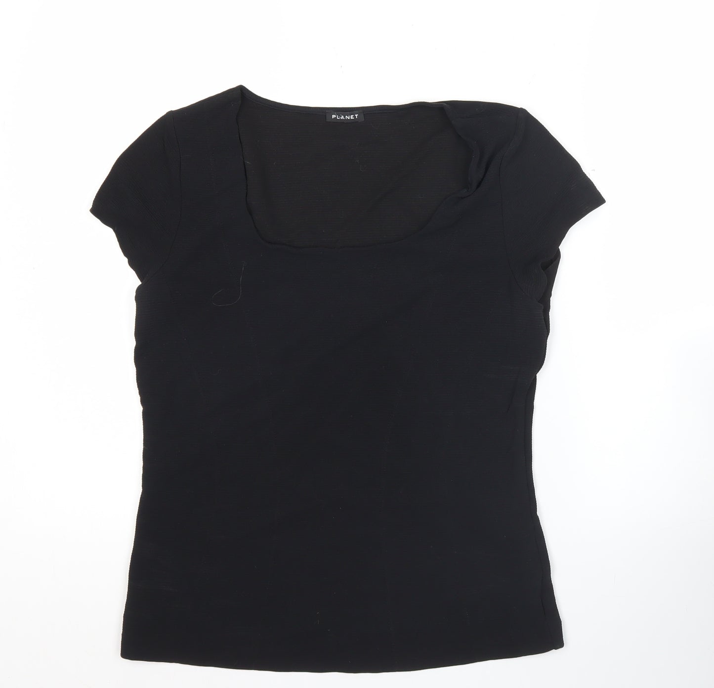 Planet Women’s Black Slim Fit Short Sleeve Square Neck T-Shirt Top Size M