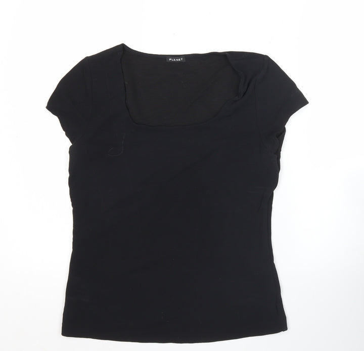 Planet Women’s Black Slim Fit Short Sleeve Square Neck T-Shirt Top Size M