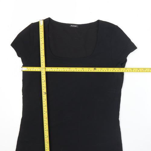 Planet Women’s Black Slim Fit Short Sleeve Square Neck T-Shirt Top Size M