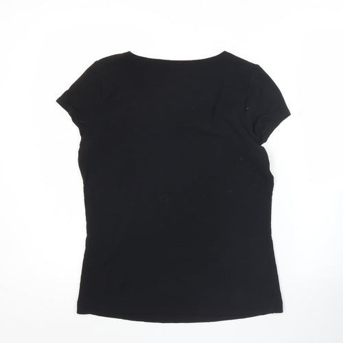 Planet Women’s Black Slim Fit Short Sleeve Square Neck T-Shirt Top Size M