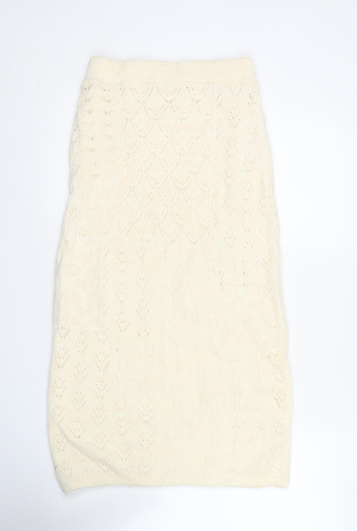 Marks and Spencer Women's Ivory Knit Pencil Skirt Size S Acrylic Blend