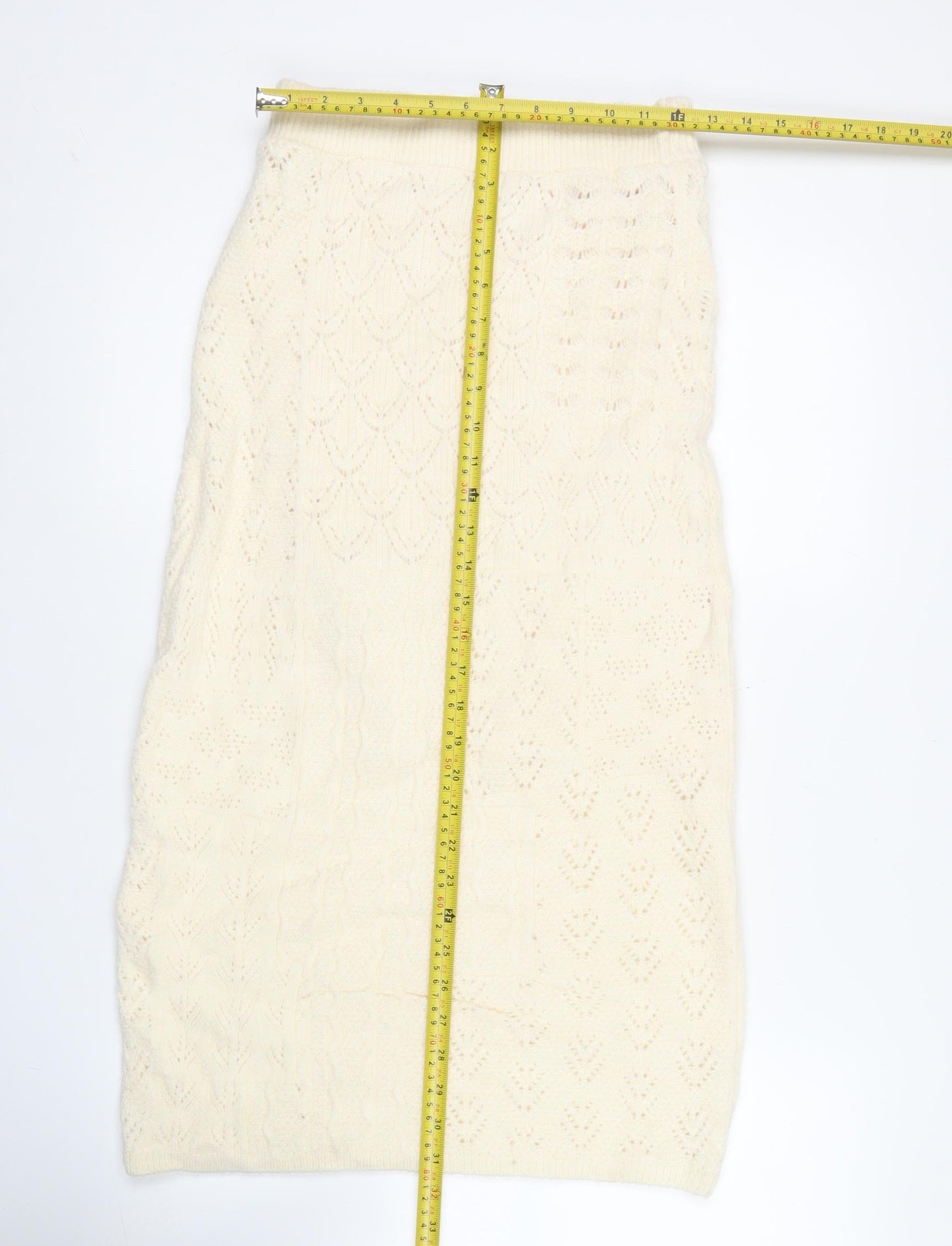 Marks and Spencer Women's Ivory Knit Pencil Skirt Size S Acrylic Blend