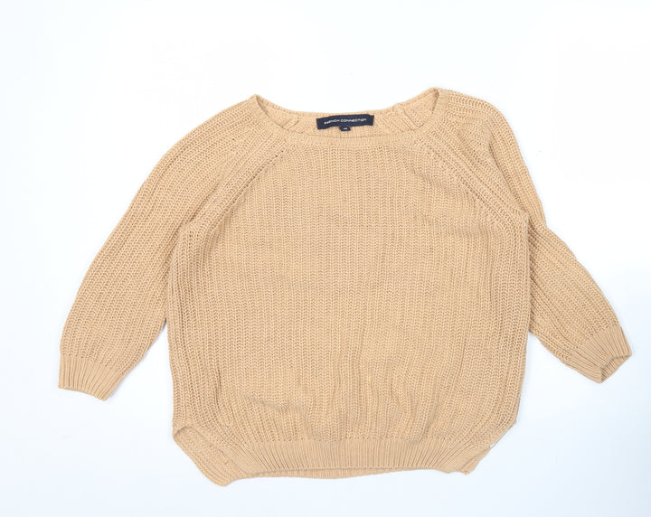 French Connection Womens Beige Cotton Chunky Knit Jumper XS