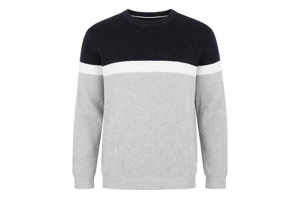 Front view of Jack & Jones men’s grey & black striped cotton jumper l