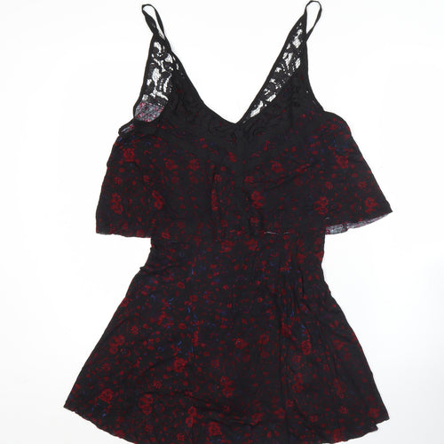 Ecote Womens Black Red Floral Viscose Slip Dress Size M