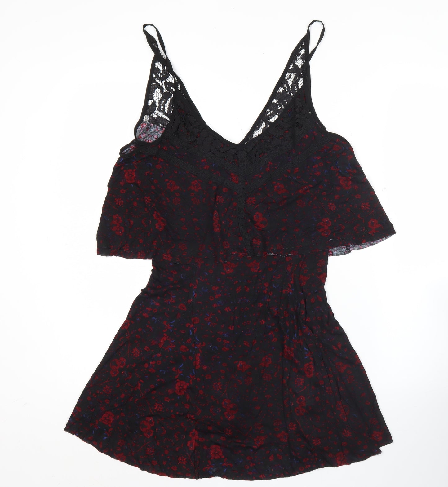 Ecote Womens Black Red Floral Viscose Slip Dress Size M