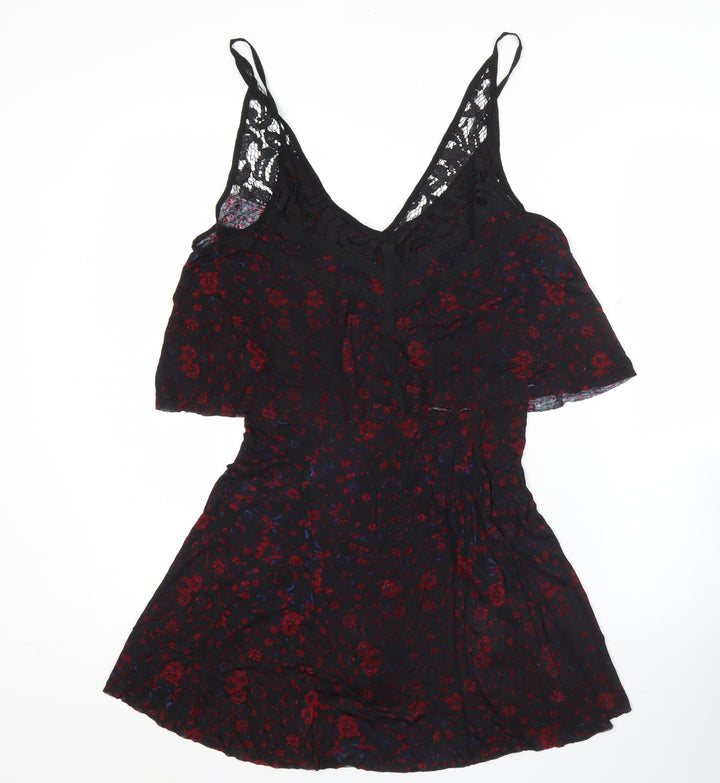 Ecote Womens Black Red Floral Viscose Slip Dress Size M