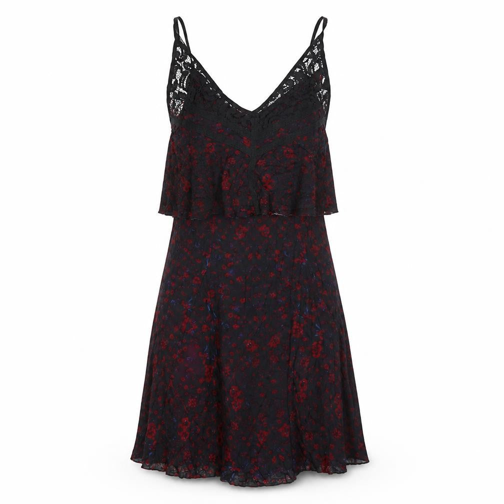 Ecote Womens Black Red Floral Viscose Slip Dress Size M