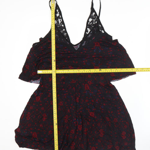Ecote Womens Black Red Floral Viscose Slip Dress Size M