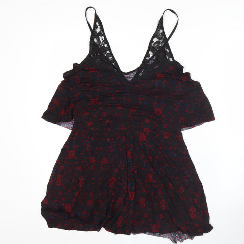 Ecote Womens Black Red Floral Viscose Slip Dress Size M