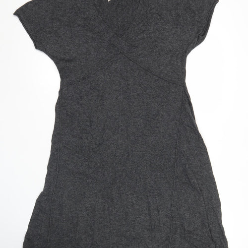 Woolworths Women’s Grey Knit Shift Dress Size 12 V-Neck Casual
