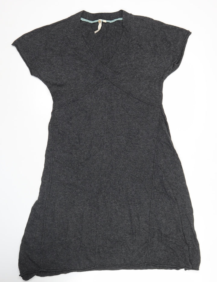 Woolworths Women’s Grey Knit Shift Dress Size 12 V-Neck Casual