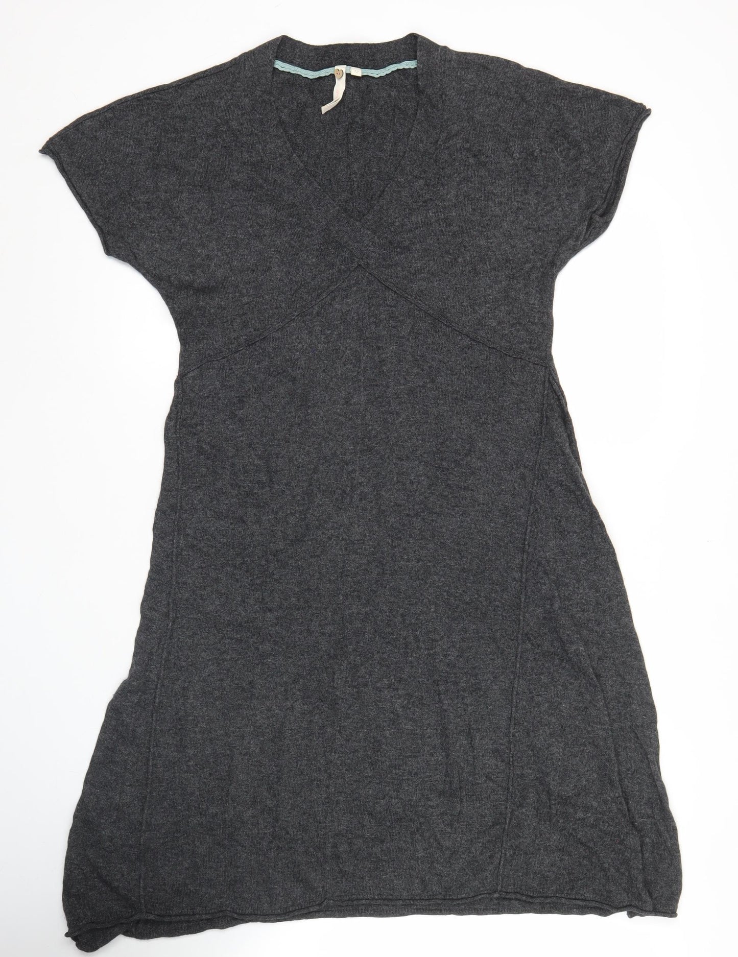Woolworths Women’s Grey Knit Shift Dress Size 12 V-Neck Casual