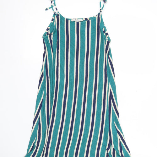 Zara Women Blue Striped Mini Slip Dress Size 10 Halter Sleeve