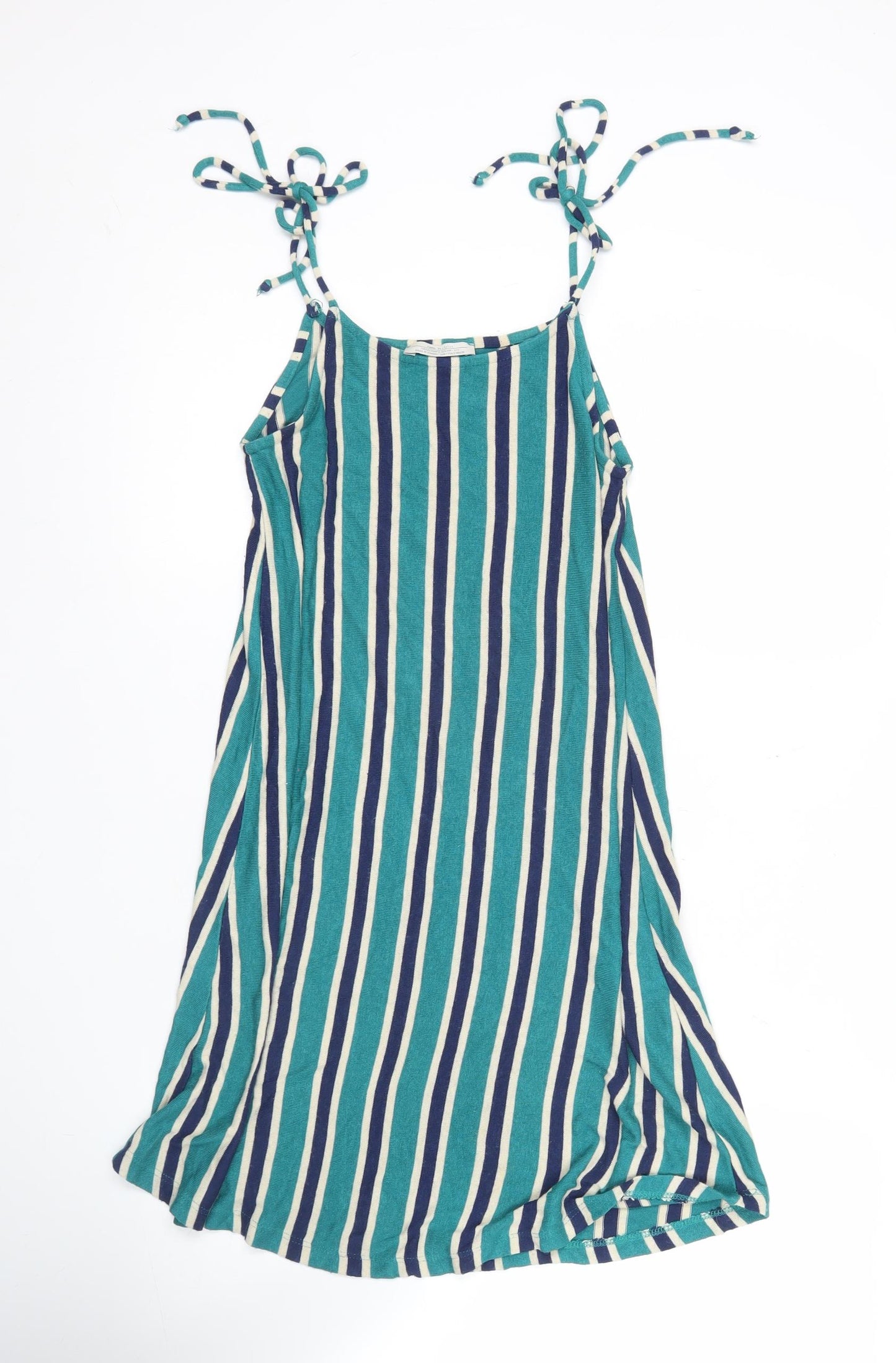 Zara Women Blue Striped Mini Slip Dress Size 10 Halter Sleeve
