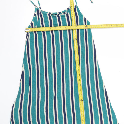 Zara Women Blue Striped Mini Slip Dress Size 10 Halter Sleeve