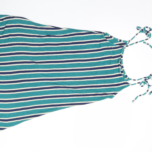 Zara Women Blue Striped Mini Slip Dress Size 10 Halter Sleeve