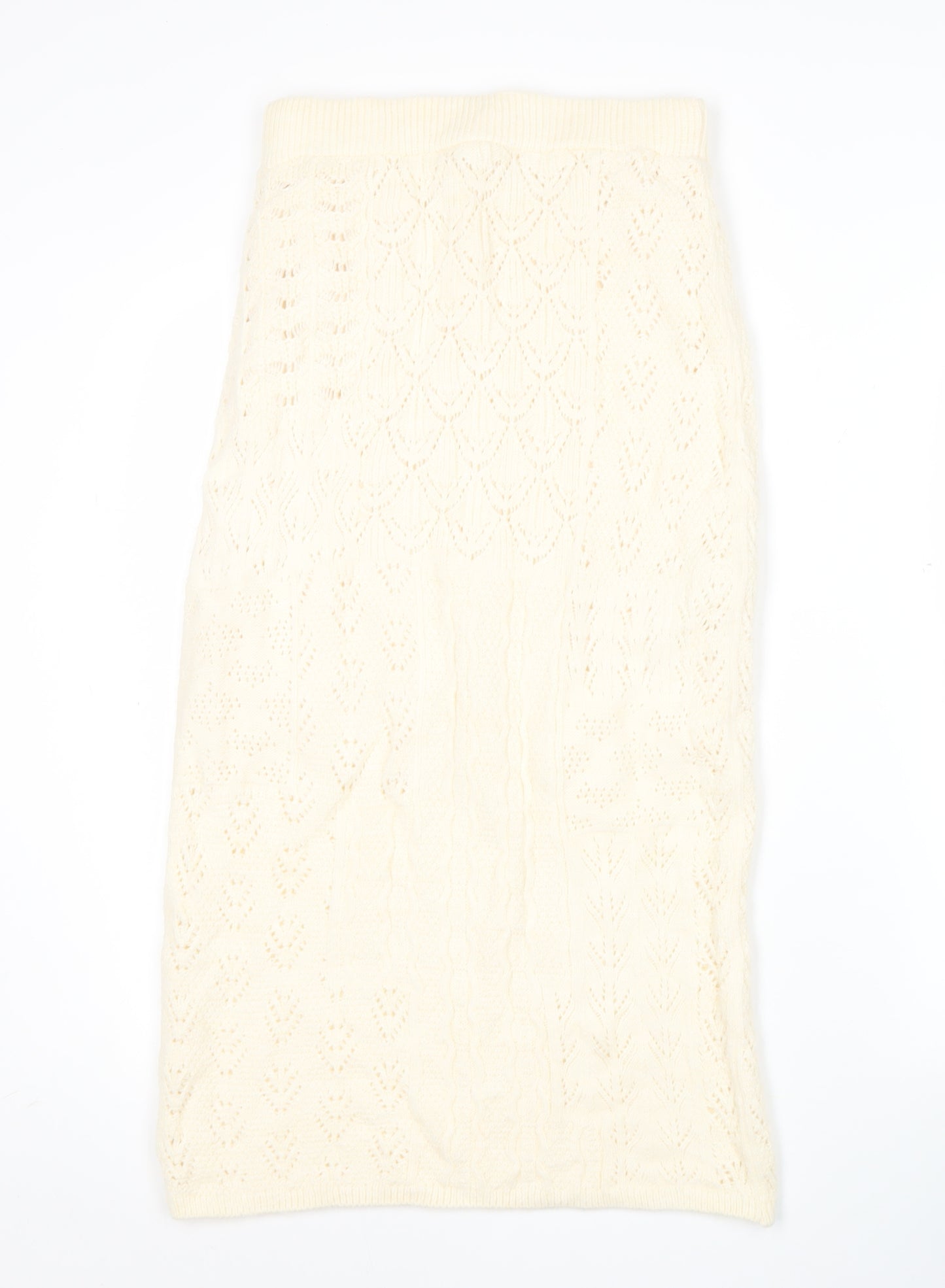 Marks and Spencer Women Ivory Knit Midi Pencil Skirt Size S