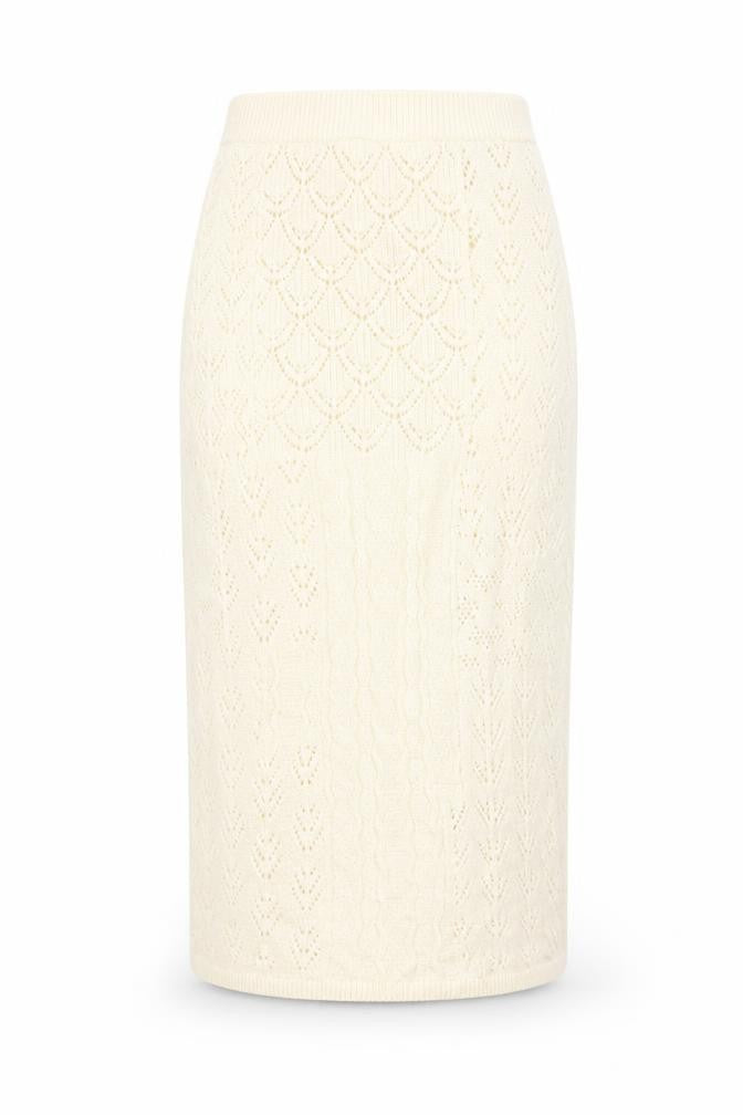 Marks and Spencer Women Ivory Knit Midi Pencil Skirt Size S