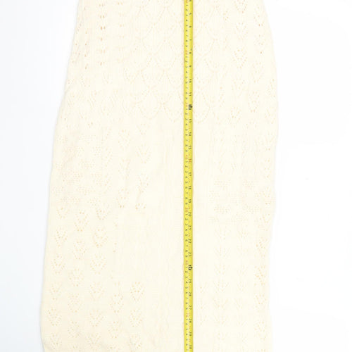 Marks and Spencer Women Ivory Knit Midi Pencil Skirt Size S