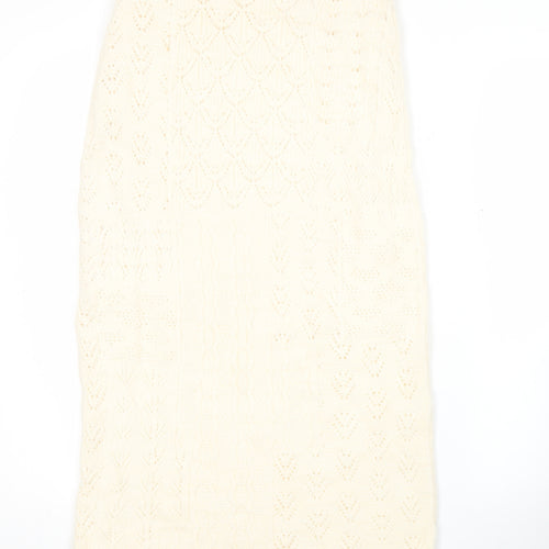 Marks and Spencer Women Ivory Knit Midi Pencil Skirt Size S