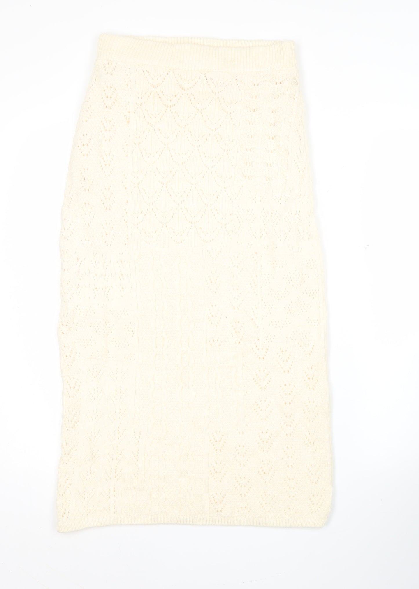 Marks and Spencer Women Ivory Knit Midi Pencil Skirt Size S