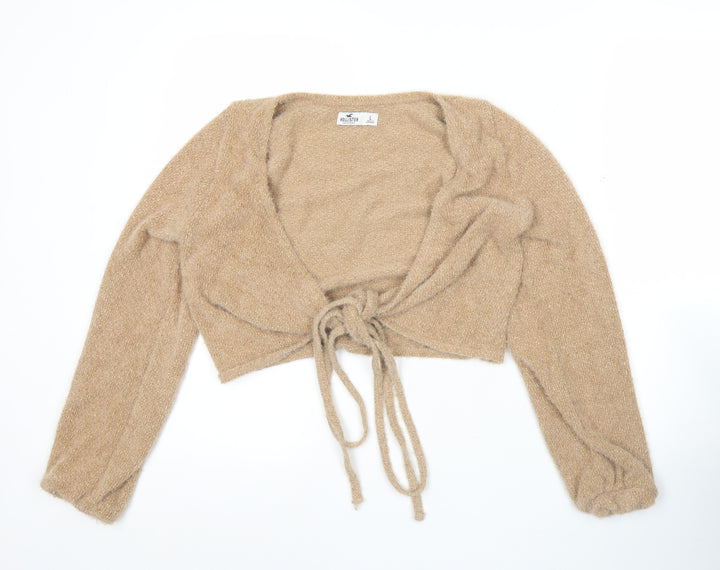 Hollister Women’s Beige Wrap Knit Jumper Size L Long Sleeve V-Neck