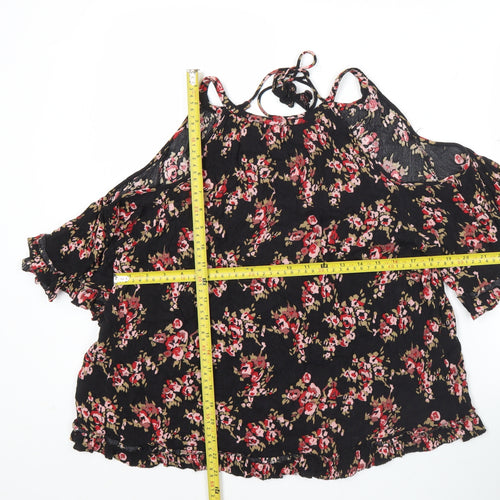 AND/OR Womens Black Floral Cold Shoulder Blouse Size 12 Summer Top
