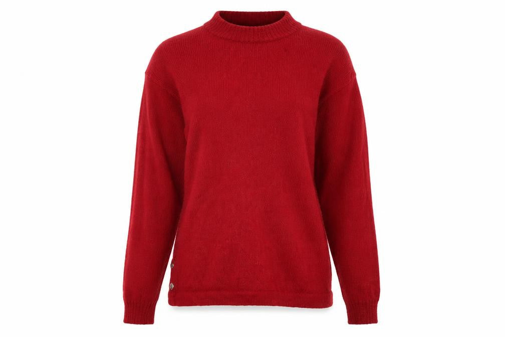 Front view of Kotare Alpaca women’s red xs pullover mock neck jumper