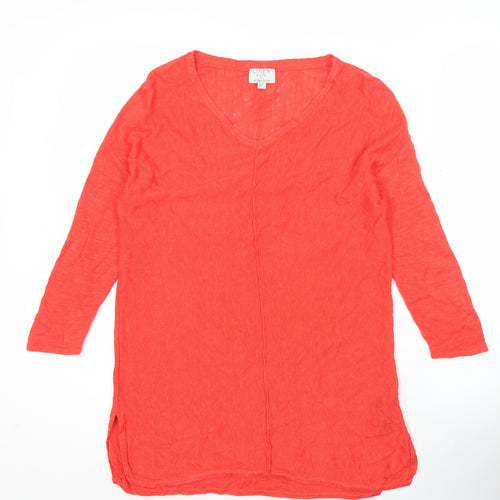 Monsoon Womens Red Linen Blend Tunic Blouse S Long Sleeve V-Neck