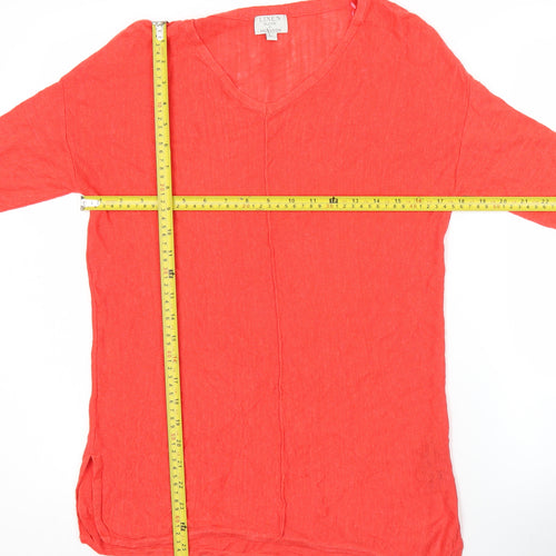 Monsoon Womens Red Linen Blend Tunic Blouse S Long Sleeve V-Neck